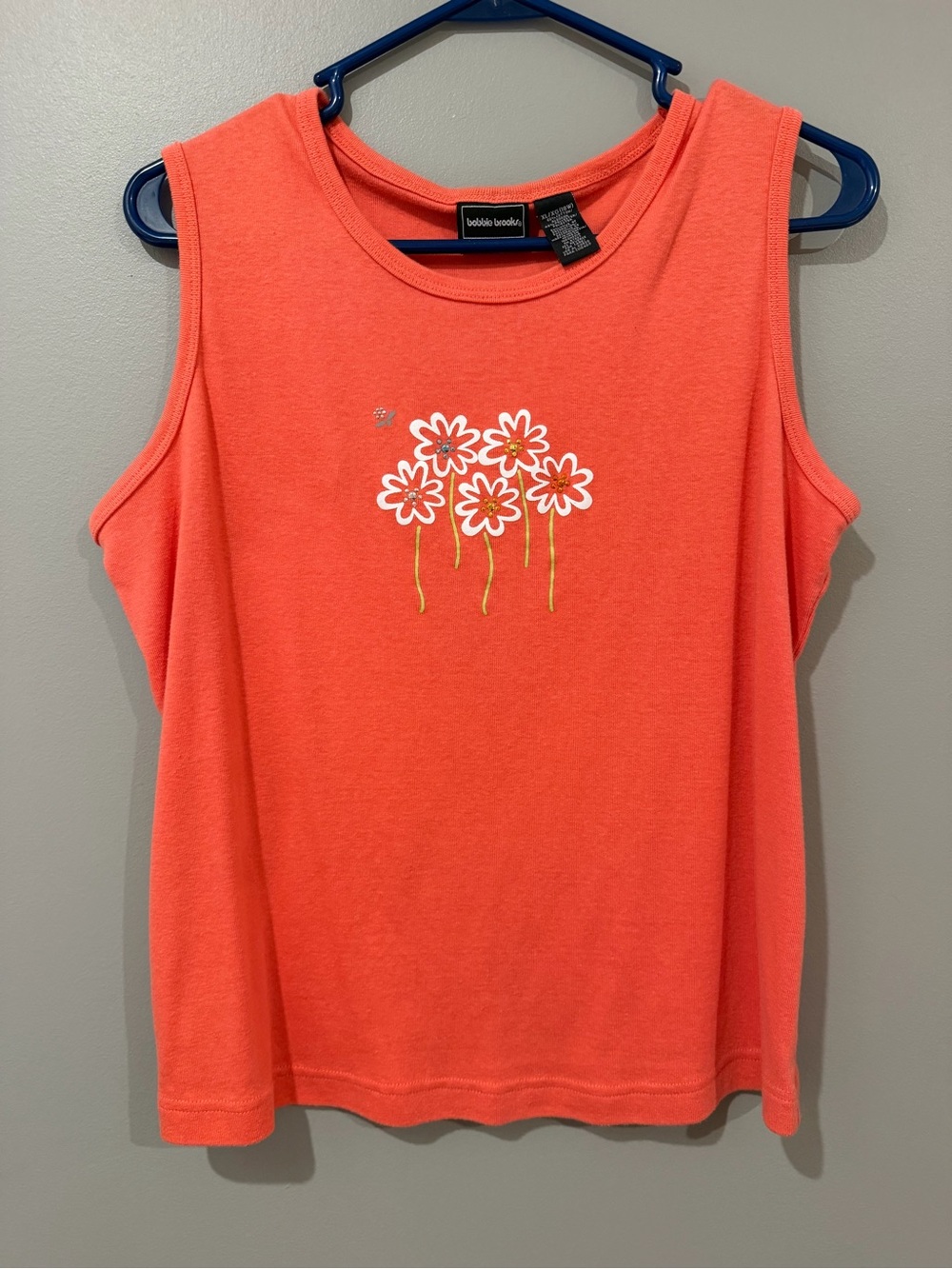 Bobbie Brooks Coral Tank with Embroidered White Daisies